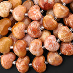 Rare Natural Salmon Pink Peach Fossil Coral Beads Smooth Puffy Heart Gemstone 15.5" Strand