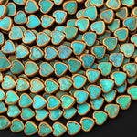 Genuine Natural Blue Turquoise Gold Copper Edging Heart Beads Choose from 5pcs, 10pcs 15.5" Strand