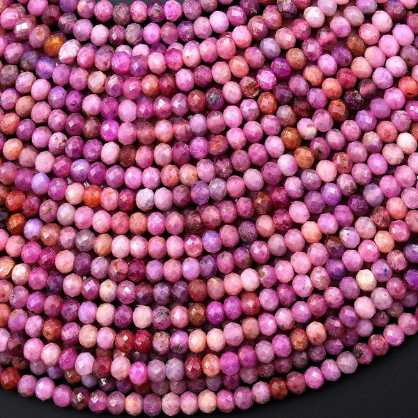 Real Genuine Natural Pink Ruby Gemstone Faceted 4mm Rondelle Beads 15.5" Strand