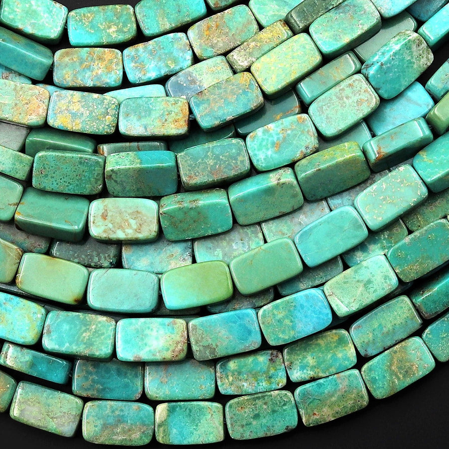 Genuine Natural Green Turquoise 10x6mm Flat Rectangle Beads 15.5" Strand