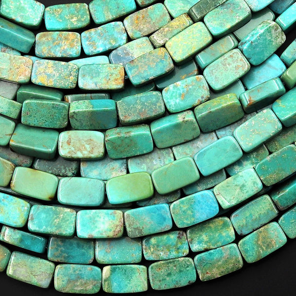 Genuine Natural Green Turquoise 10x6mm Flat Rectangle Beads 15.5" Strand