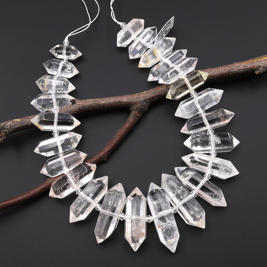 AAA Super Clear Natural Rock Quartz Beads Double Terminated Gemstone Points Drilled Pendant 15.5" Strand 69A8