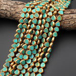 Genuine Natural Aqua Blue Green Turquoise Gold Copper Edging Triangle 10mm Beads Choose from 5pcs, 10pcs 15.5" Strand