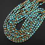 Genuine 100% Natural Arizona Sky Blue Turquoise Gold Copper Edging Oval Beads Choose from 5pcs, 10pcs 16" Strand