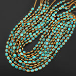 Genuine 100% Natural Arizona Aqua Blue Green Turquoise Gold Copper Edging Oval Beads Choose from 5pcs, 10pcs 16" Strand