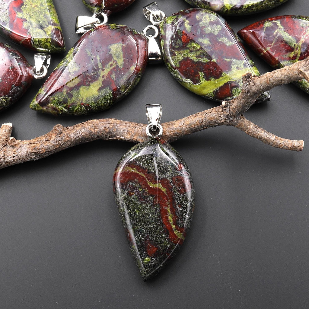 Natural Dragon Blood Jasper Leaf Pendant Natural Crystal Focal Bead A4