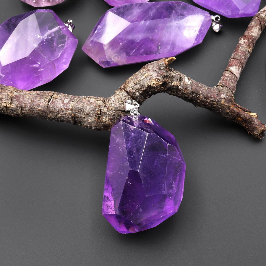 AAA Faceted Gemmy Translucent Natural Purple Amethyst Pendant A2