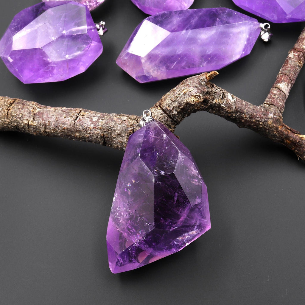 AAA Faceted Gemmy Translucent Natural Purple Amethyst Pendant A4