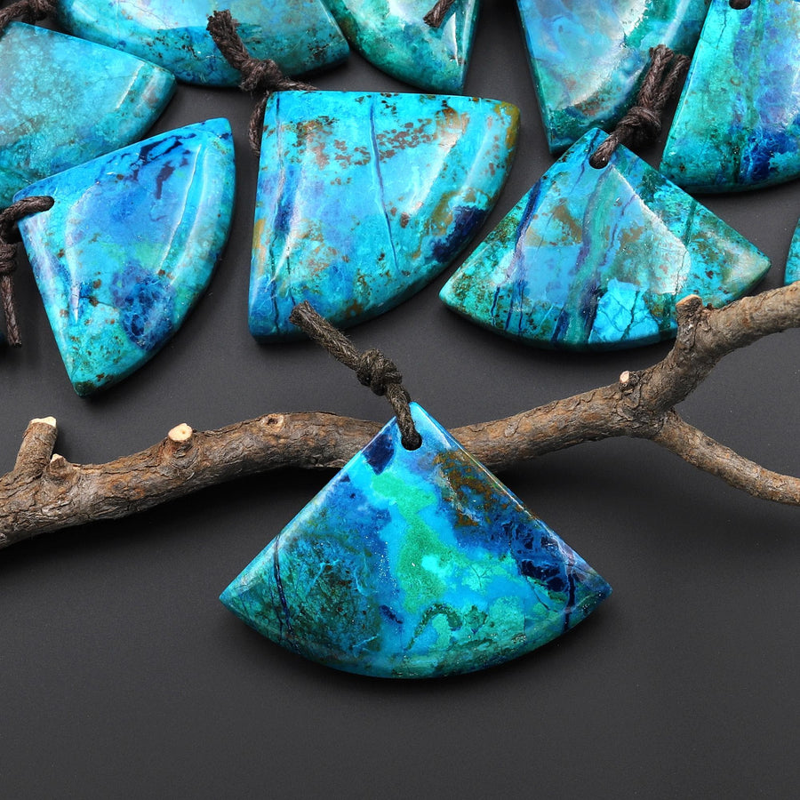 Rare Genuine Natural Shattuckite Triangle Fan Pendant Azurite Chrysocolla Gemstone from the Old Arizona Copper Mine A1