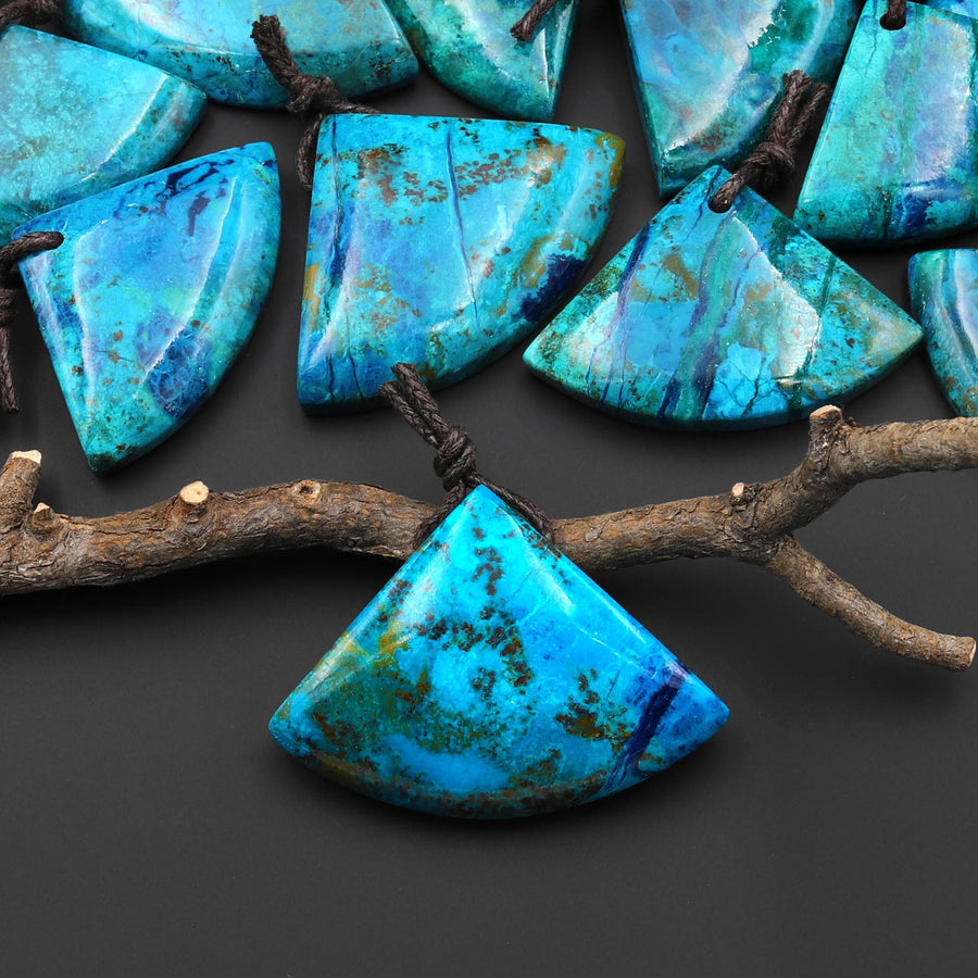 Rare Genuine Natural Shattuckite Triangle Fan Pendant Azurite Chrysocolla Gemstone from the Old Arizona Copper Mine A4