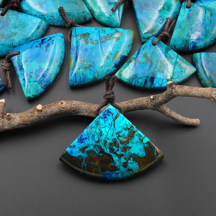 Rare Genuine Natural Shattuckite Triangle Fan Pendant Azurite Chrysocolla Gemstone from the Old Arizona Copper Mine A2