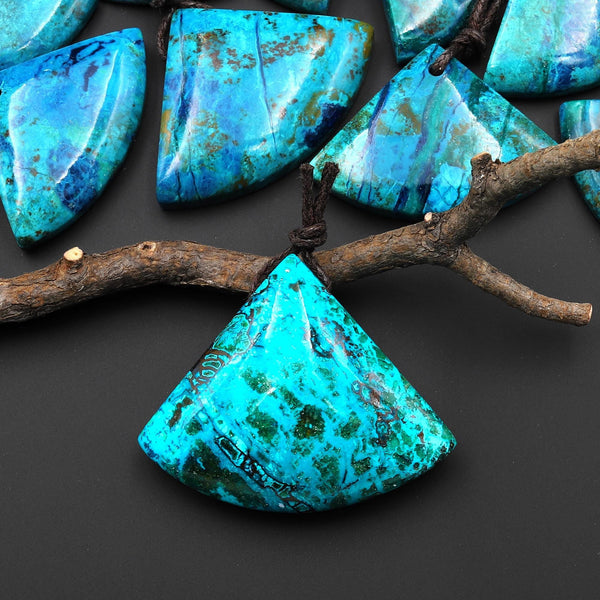 Rare Genuine Natural Shattuckite Triangle Fan Pendant Azurite Chrysocolla Gemstone from the Old Arizona Copper Mine A8