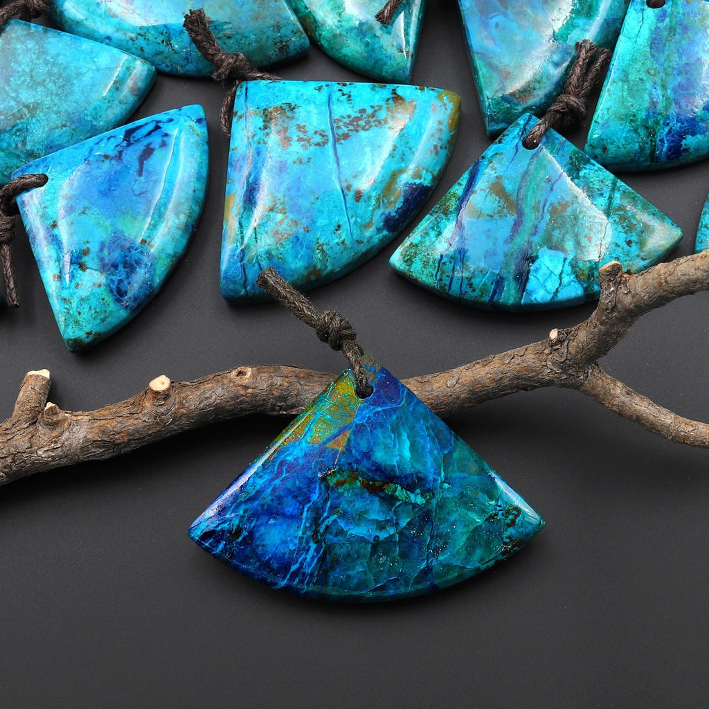 Rare Genuine Natural Shattuckite Triangle Fan Pendant Azurite Chrysocolla Gemstone from the Old Arizona Copper Mine A10