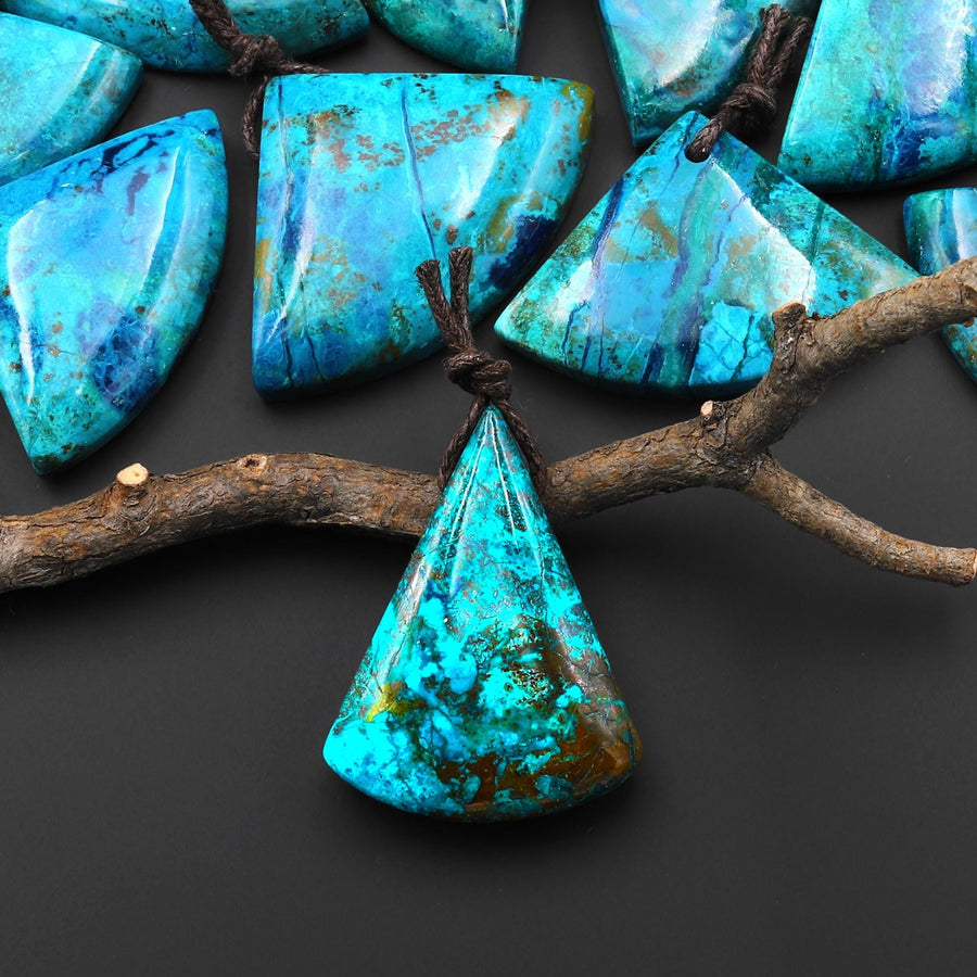 Rare Genuine Natural Shattuckite Triangle Fan Pendant Azurite Chrysocolla Gemstone from the Old Arizona Copper Mine A11