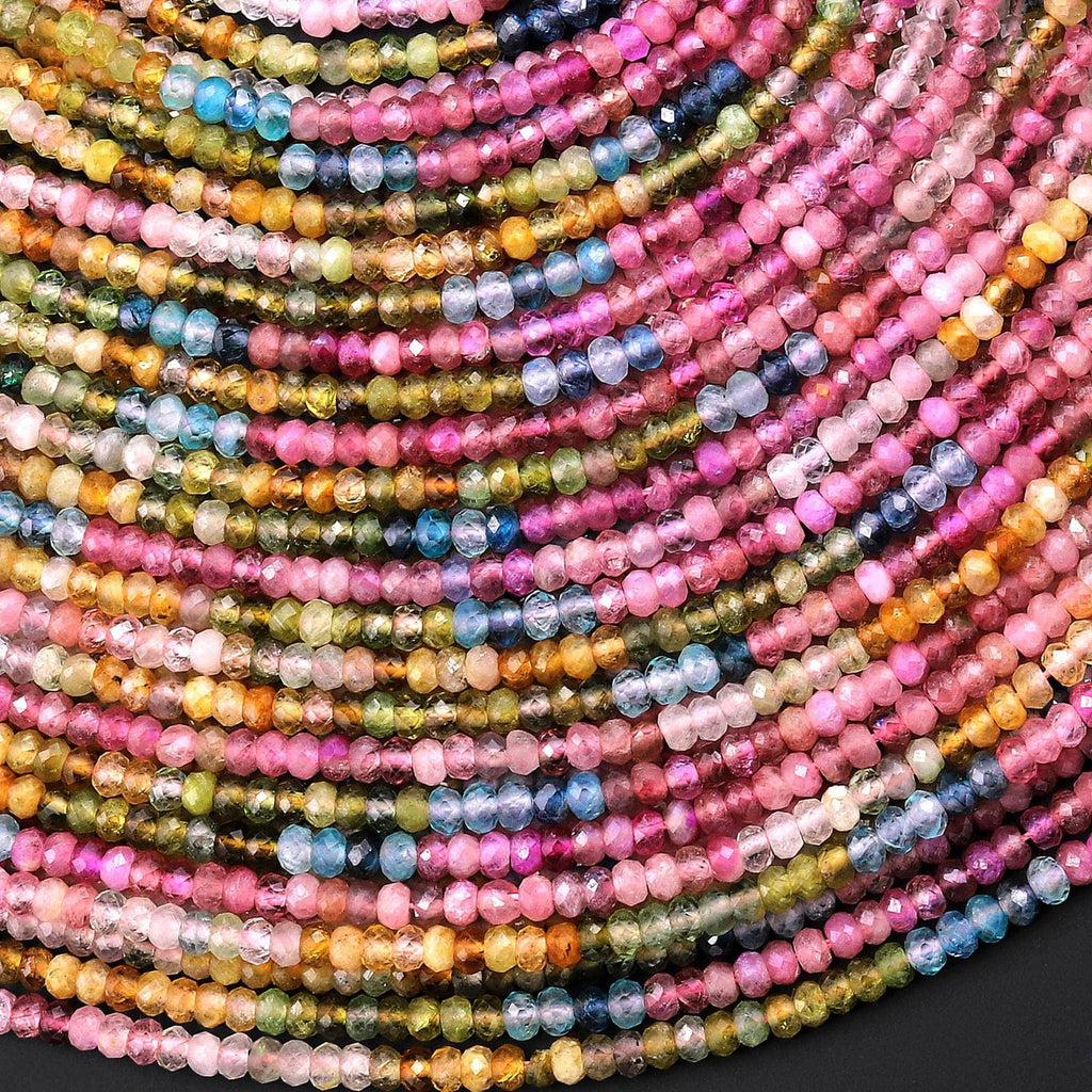 AAA Natural Fuchsia Pink Blue Green Cognac Tourmaline Faceted 3mm Rondelle Beads Ombre Gemstone 15.5" Strand