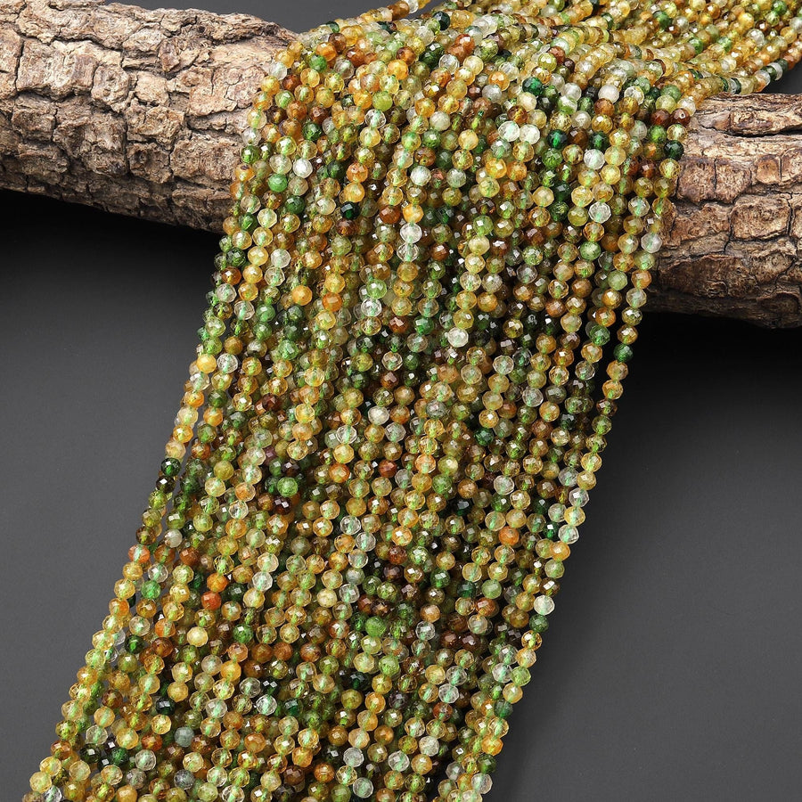 AAA Faceted Natural Green Yellow Tourmaline 3mm Round Beads Gemstone 15.5" Strand