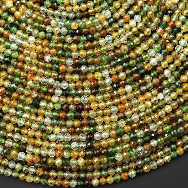 AAA Faceted Natural Green Yellow Tourmaline 3mm Round Beads Gemstone 15.5" Strand