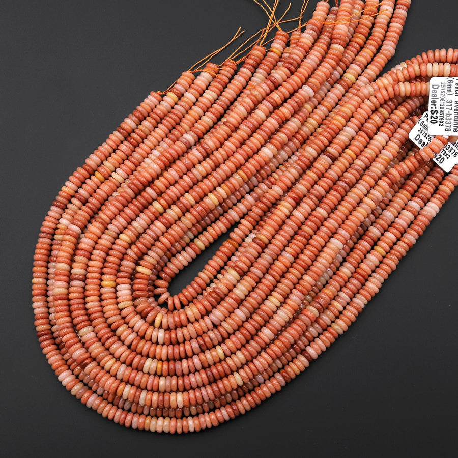 Natural Peach Aventurine 6mm Smooth Thin Rondelle Beads 15.5" Strand