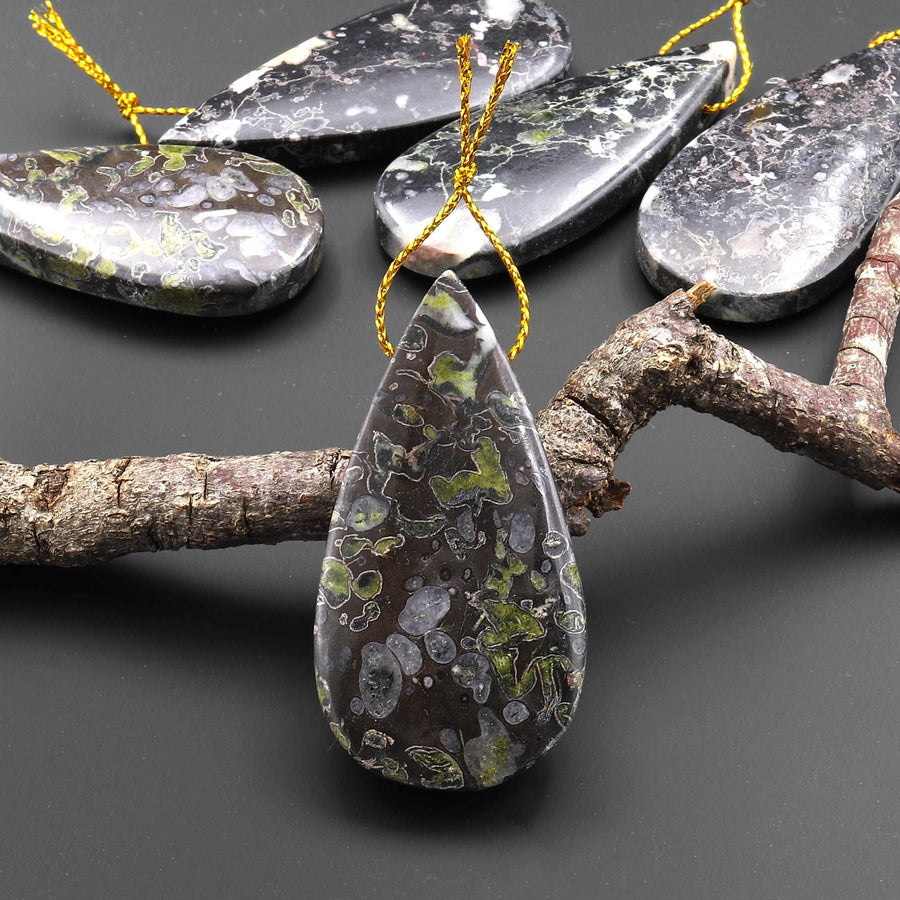 Natural Cherry Blossom Jasper Aka Flower Jasper Side Drilled Teardrop Gemstone Focal Bead