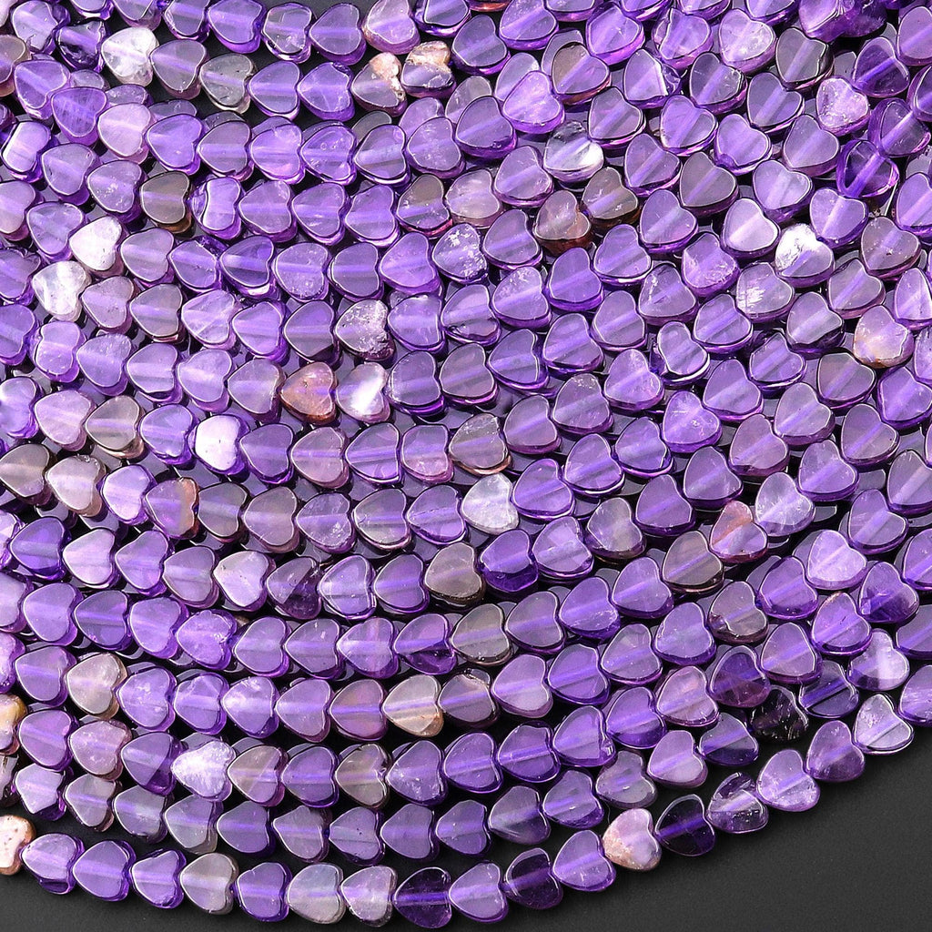 Natural Purple Amethyst Smooth Heart Beads 4mm Gemstone 15.5" Strand