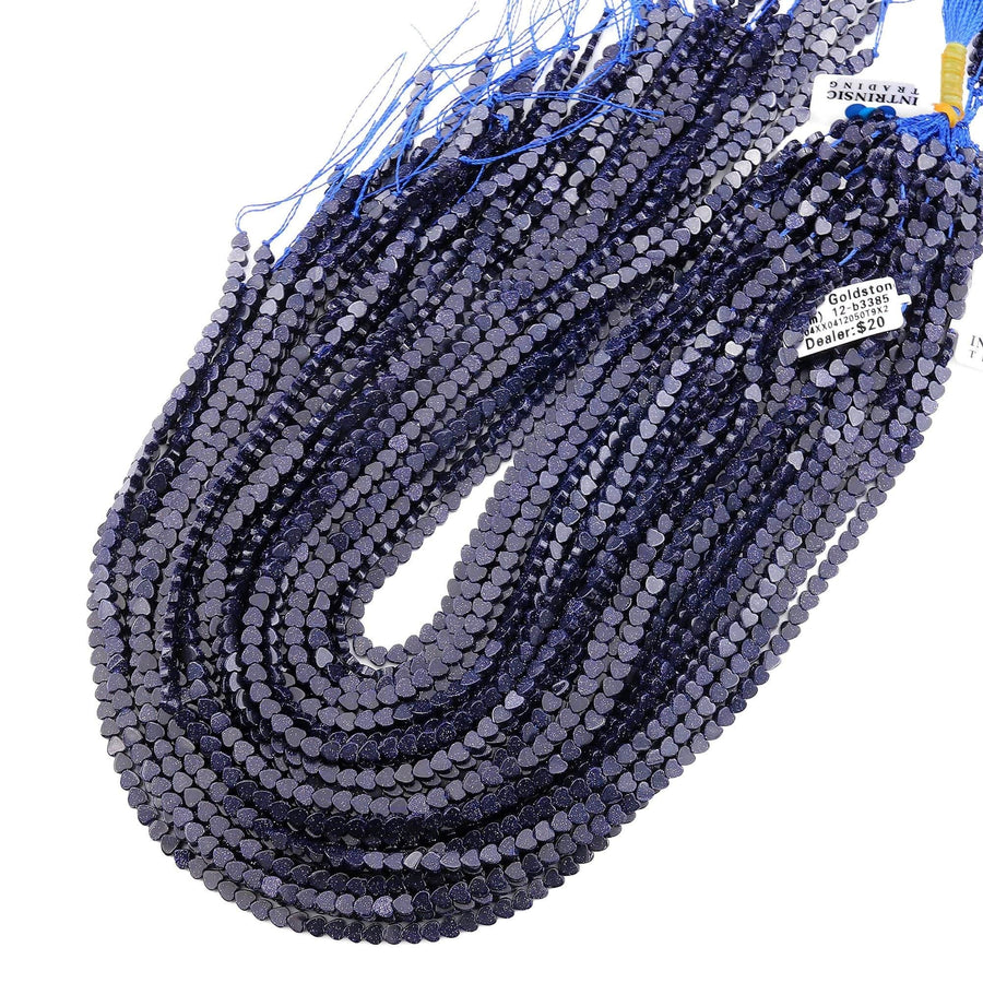 AAA Sparkling Blue Goldstone 4mm Smooth Heart Beads 15" Strand