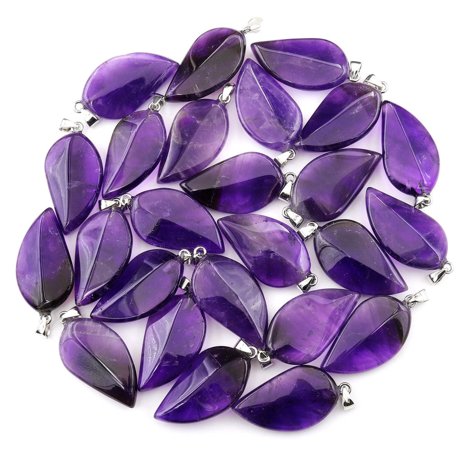 Natural Purple Amethyst Leaf Pendant Gemstone