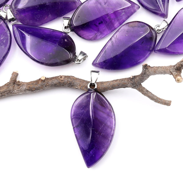 Natural Purple Amethyst Leaf Pendant Gemstone A1