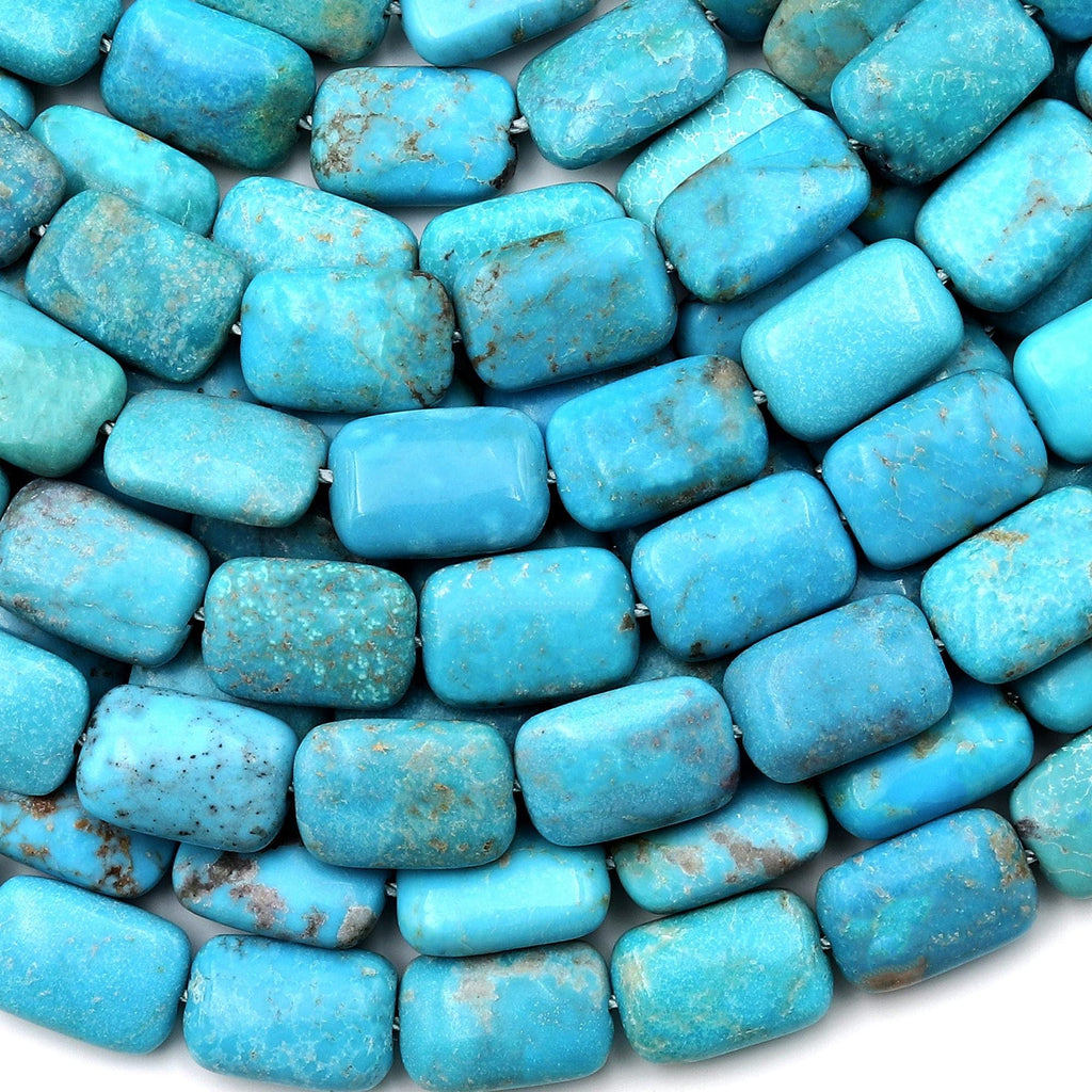 Real Genuine Natural Blue Arizona Turquoise Rectangle Cushion 8x12mm Beads 15.5" Strand