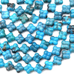 Hand Carved Real Genuine Natural Blue Turquoise 3D 4 Leaf Clover 6mm 8mm Beads Choose from 5 pcs, 10 pcs