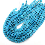 AAA Real Genuine Natural Arizona Blue Turquoise Coin Beads 10mm Gemstone 15.5" Strand