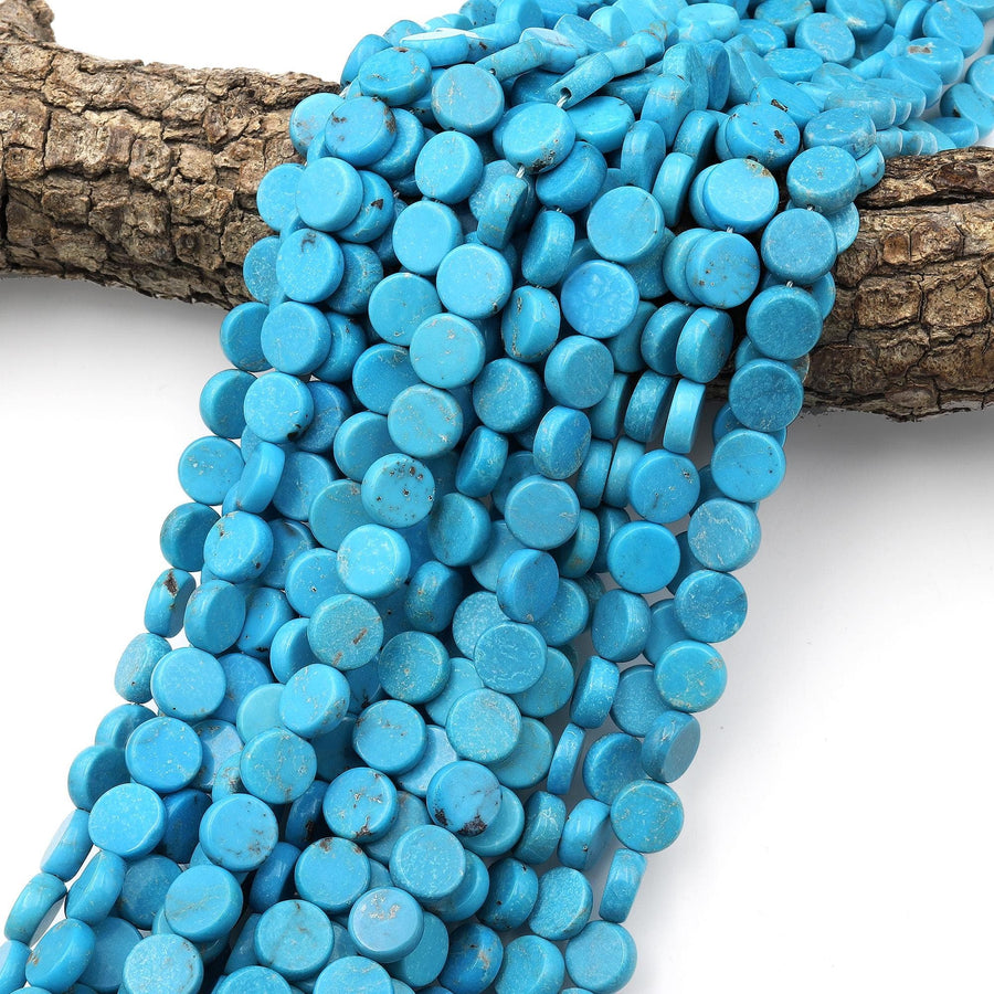 AAA Real Genuine Natural Arizona Blue Turquoise Coin Beads 10mm Gemstone 15.5" Strand