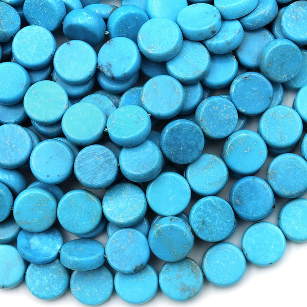 AAA Real Genuine Natural Arizona Blue Turquoise Coin Beads 10mm Gemstone 15.5" Strand