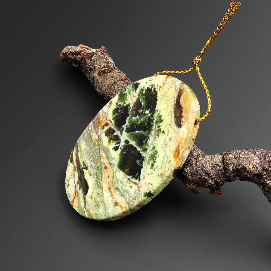 Rare Natural Australian Green Chrome Chalcedony Pendant Side Drilled Oval Gemstone