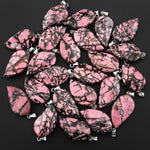 Natural Pink Rhodonite w/ Black Line Matrix Leaf Pendant Gemstone