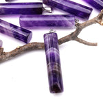 Natural Amethyst Long Cylinder Pendant Natural Crystal Focal Bead