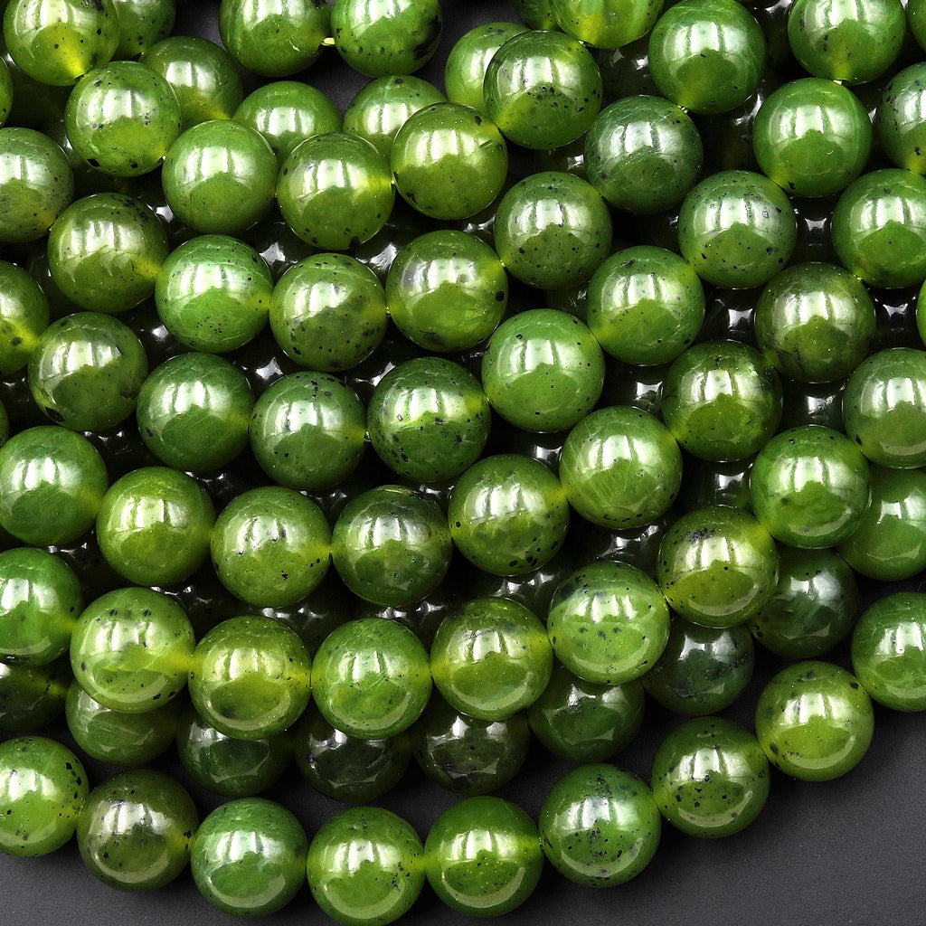 AAA Natural Canadian Green Jade 6mm 8mm 10mm Smooth Round Beads 15.5" Strand