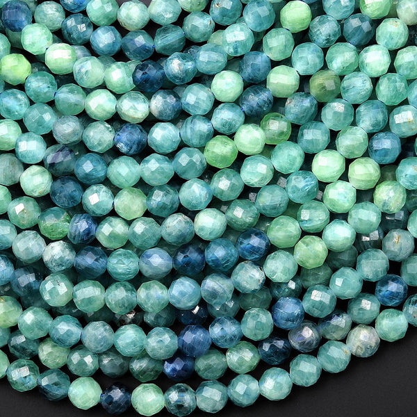 AAA Rare Faceted Natural Bicolor Blue Green Kyanite 5mm 6mm Round Beads 15.5" Strand