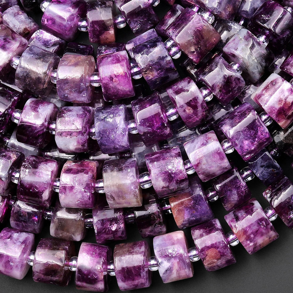 Rare Natural Purple Mica Smooth Thick Wheel Rondelle 12mm Beads 15.5" Strand