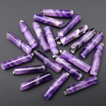 Natural Violet Purple Amethyst Long Cylinder Pendant Natural Crystal Focal Bead