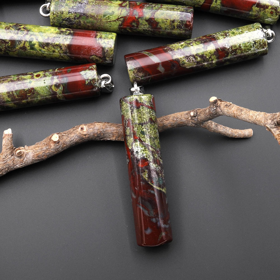 Natural Dragon Blood Jasper Long Cylinder Pendant Natural Crystal Focal Bead