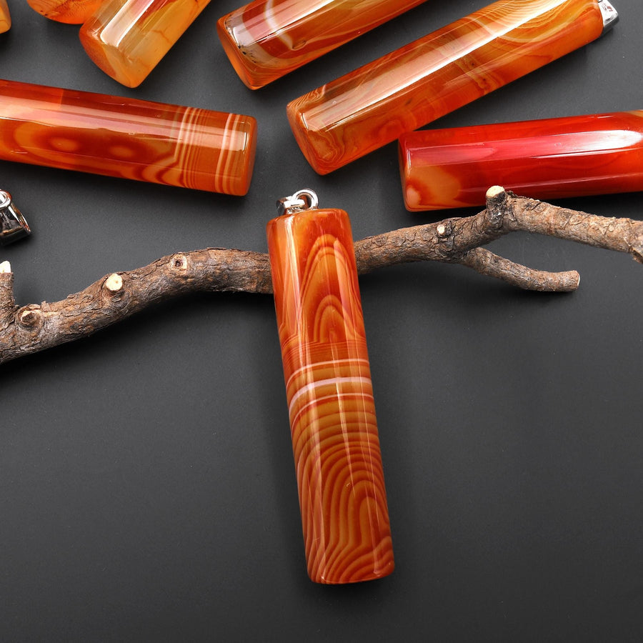 Natural Carnelian Long Cylinder Pendant Natural Crystal Focal Bead