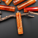 Natural Carnelian Long Cylinder Pendant Natural Crystal Focal Bead