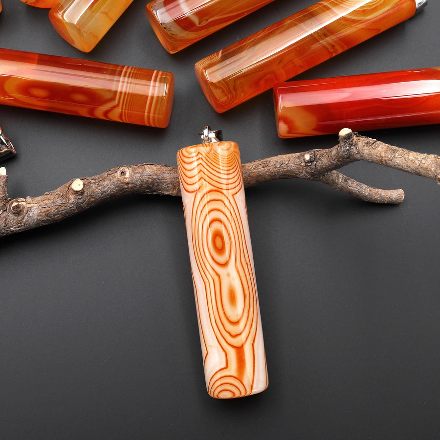 Natural Carnelian Long Cylinder Pendant Natural Crystal Focal Bead A3