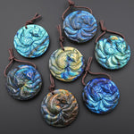 AAA Hand Carved Mystical Nine-Tailed Fox Natural Golden Blue Labradorite Pendant Gemstone Focal Bead