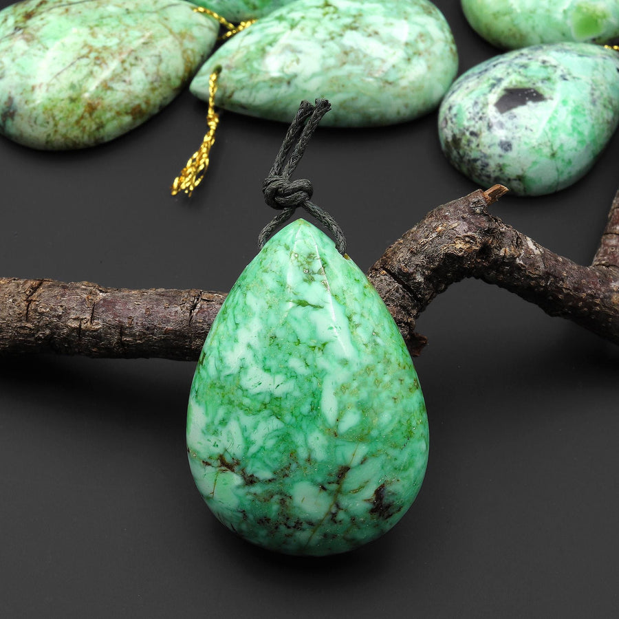 Natural Nevada Apple Green Variscite Teardrop Pendant Gemstone