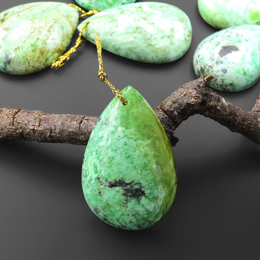 Natural Nevada Apple Green Variscite Teardrop Pendant Gemstone