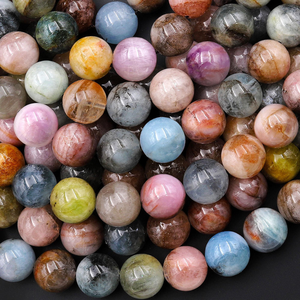 Natural Blue Green Aquamarine Pink Peach Morganite Round Beads 12mm 15.5" Strand