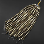 Large Hole Beads Titanium Pyrite Smooth Round 6mm 8mm 10mm Beads 2mm Large Drilled Hole 8" Strand