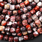 Faceted Natural Mexican Red Laguna Lace Agate 8mm Cube Beads 15.5" Strand