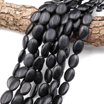 Matte Natural Brazilian Black Stone Oval Beads Gemstone 15.5" Strand